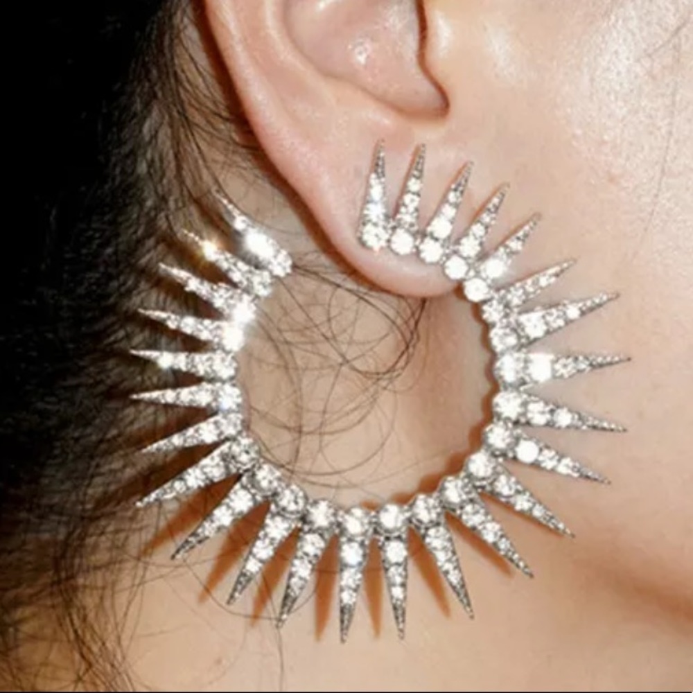 Silver Diamond Spike Hoop Earrings